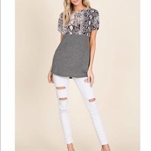 Snakeskin color block tee